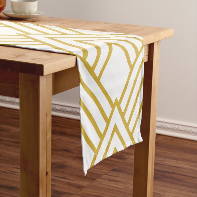 Abstract geometrical, white and gold short table runner (In Situ)