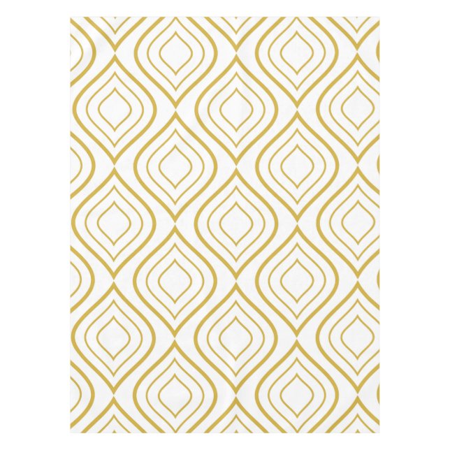 Abstract geometrical, white and gold tablecloth (Front)
