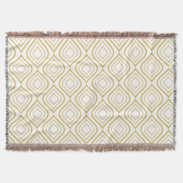 Abstract geometrical, white and gold throw blanket (Front)