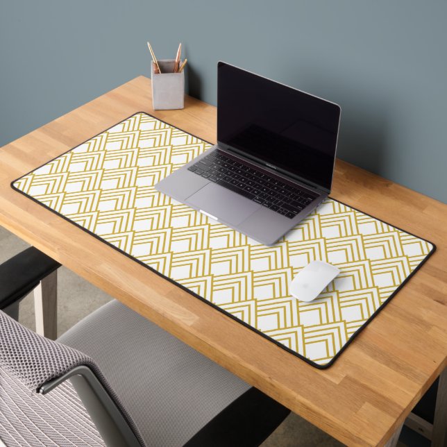 Abstract geometrical, white and gold wrapping pape desk mat (Office 2)