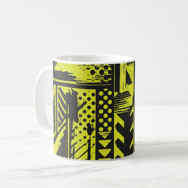 Abstract Geometry in Lime Yellow and Black Coffee Mug (Front Left)