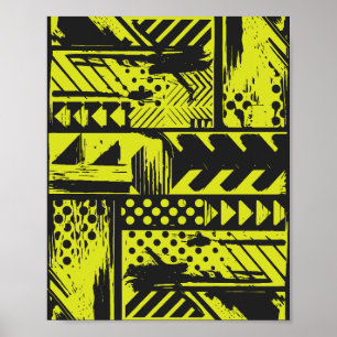 Abstract Geometry in Lime Yellow and Black Poster
