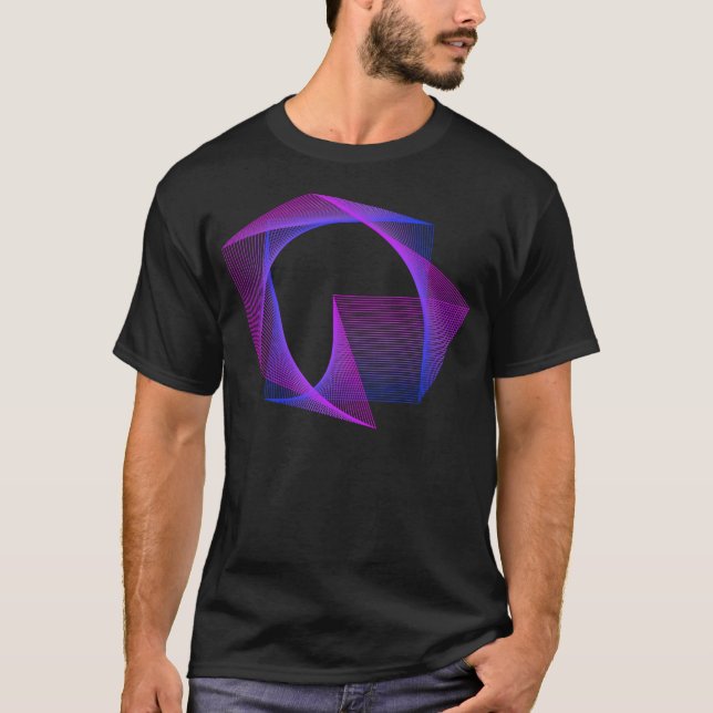 Abstract Geometry Line Art Neon Distorted Square T-Shirt (Front)