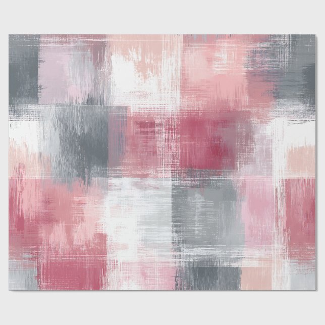 Abstract Gingham Pink and Grey Wrapping Paper (Flat)