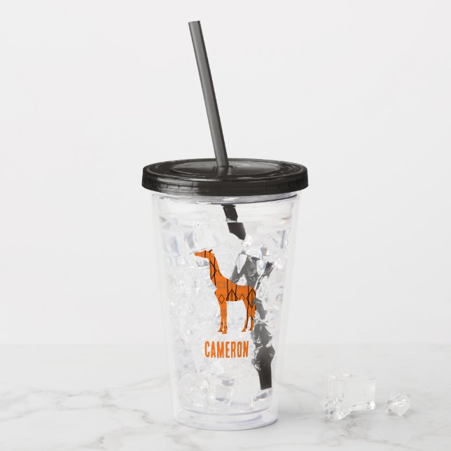 Abstract giraffe silhouette monogram acrylic tumbler (Front Ice)