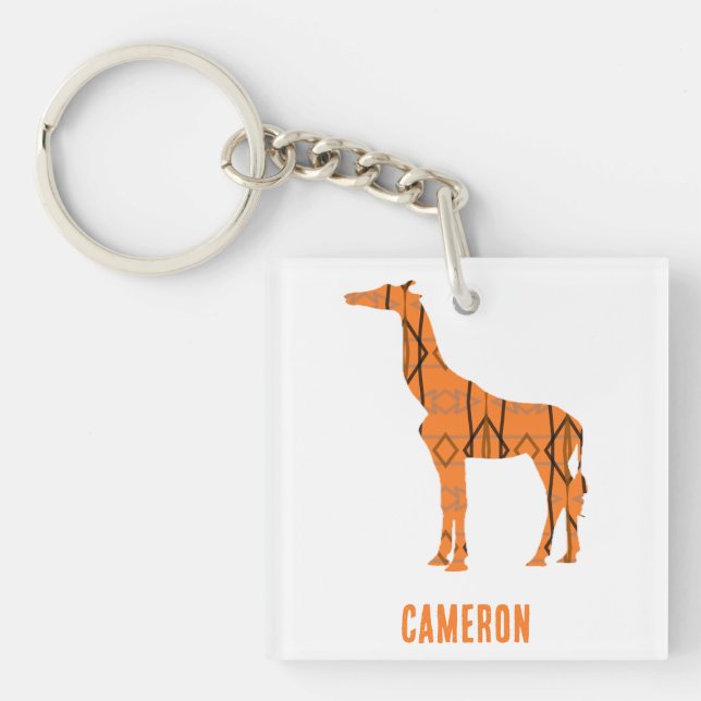 Abstract giraffe silhouette monogram key ring (Front)