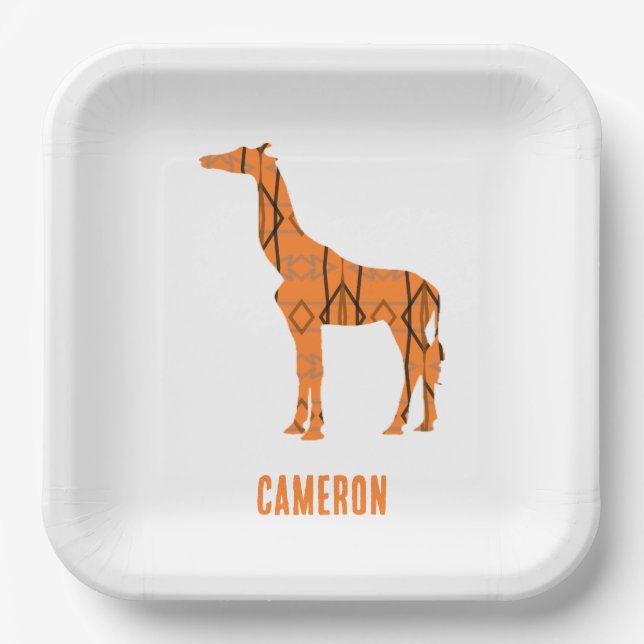 Abstract giraffe silhouette monogram paper plate (Front)