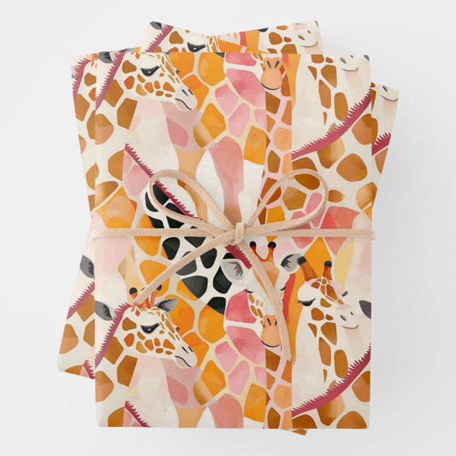 Abstract Giraffes in pink Wrapping Paper Sheet (In situ)