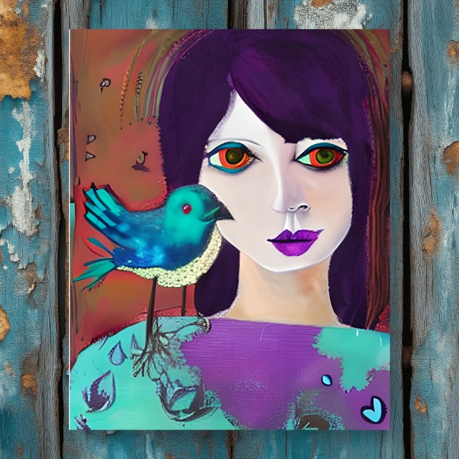 Abstract Girl and Bird Purple and Teal Poster (Creator Uploaded)