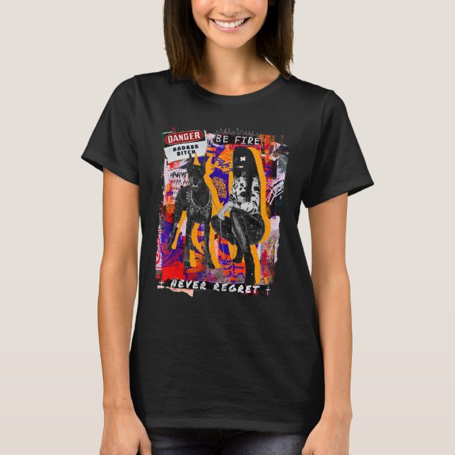 Abstract Girl Doberman Cities Style Collagen Rebel T-Shirt (Front)