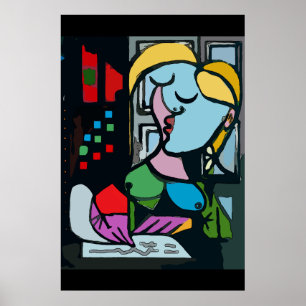 Abstract Girl on Tablet Poster