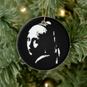 Abstract Girl with a Pearl Earring Ceramic Ornament