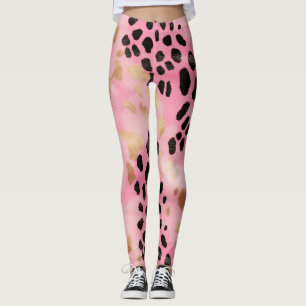 Abstract Girly Glam Pink Gold Black Leopard Print Leggings