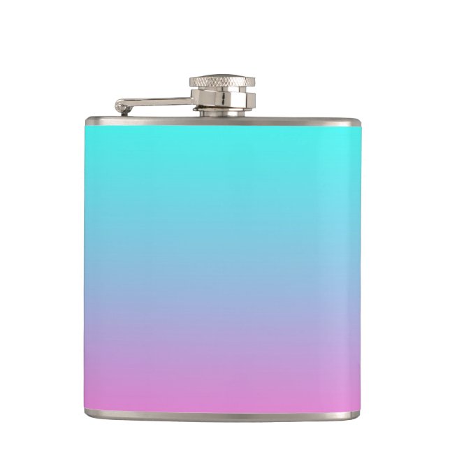 abstract girly pink turquoise ombre mermaid colour hip flask (Front)
