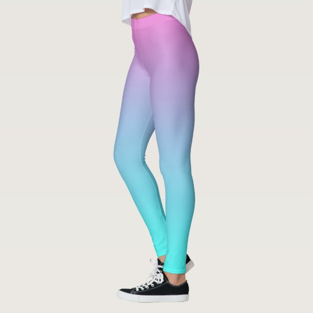 abstract girly pink turquoise ombre mermaid colour leggings (Left)