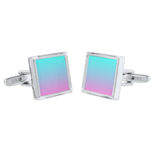abstract girly pink turquoise ombre mermaid colour silver finish cufflinks