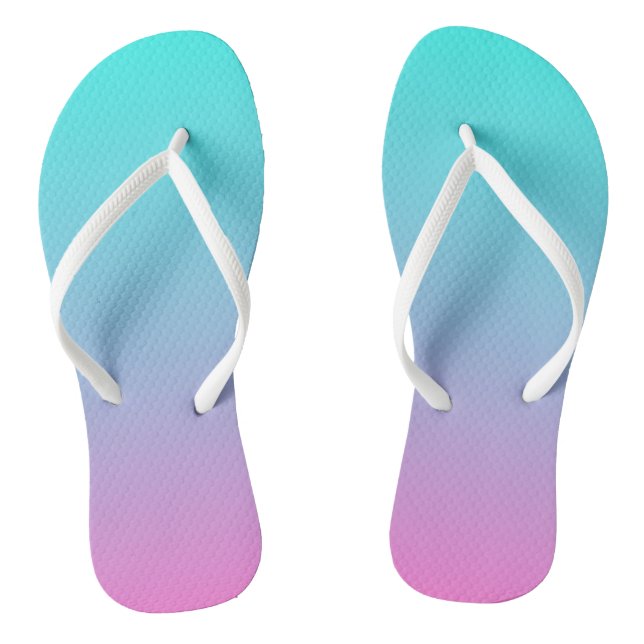 abstract girly pink turquoise ombre mermaid colour thongs (Footbed)