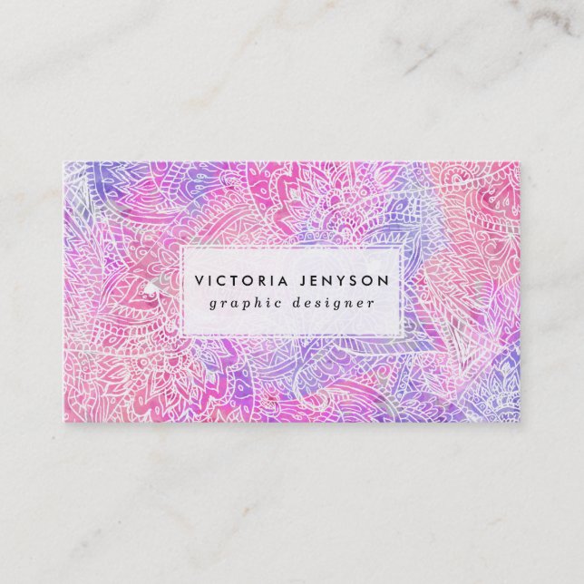 Abstract Girly Purple Pink Paisley Sketch Pattern Business Card (Front)