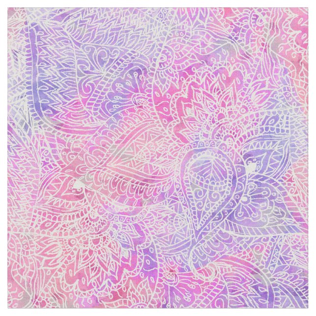 Abstract Girly Purple Pink Paisley Sketch Pattern Fabric (Close Up)