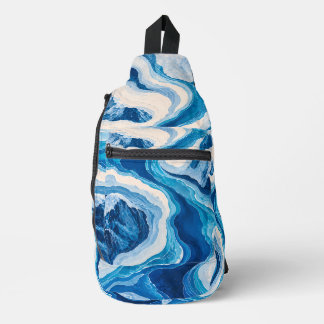 Abstract Glacier Topography Blue & Gold Cut & Sew Sling Bag