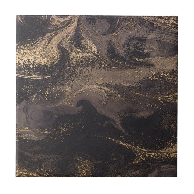 Abstract glam black and gold texture effect  ceramic tile (Front)