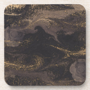 Abstract glam black and gold texture effect coaster