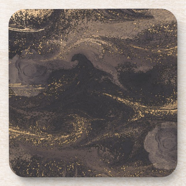 Abstract glam black and gold texture effect  coaster (Front)