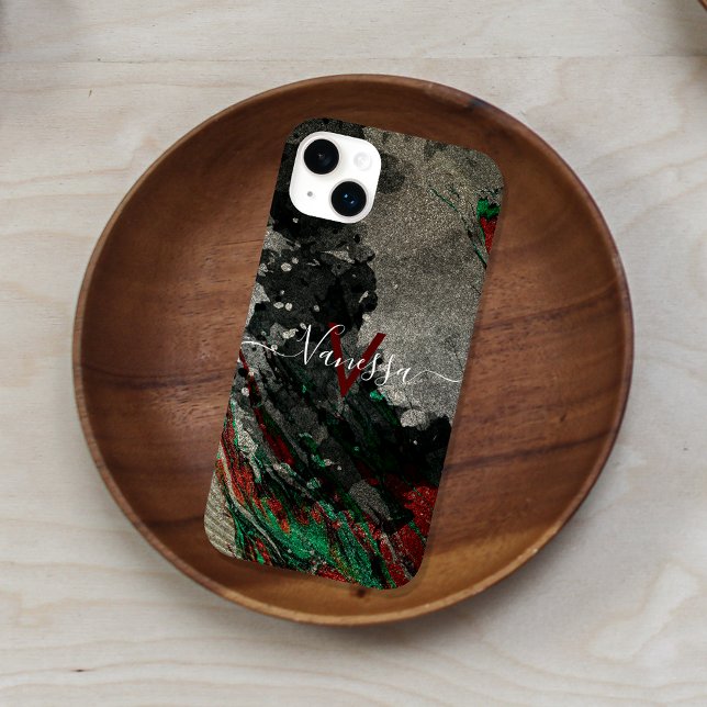 Abstract Glam Black Silver Red Green Glittery Case-Mate iPhone Case (Creator Uploaded)