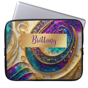 Abstract Glam Modern Alcohol Ink Purple & Gold Laptop Sleeve