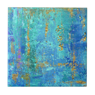 Abstract glam teal, blue  and gold texture effect  ceramic tile