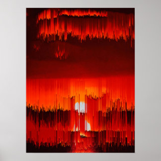 Abstract Glitch Sunset Landscape Poster