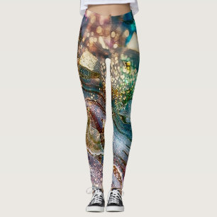 Abstract Glitter and Marble Pink and Blue Leggings