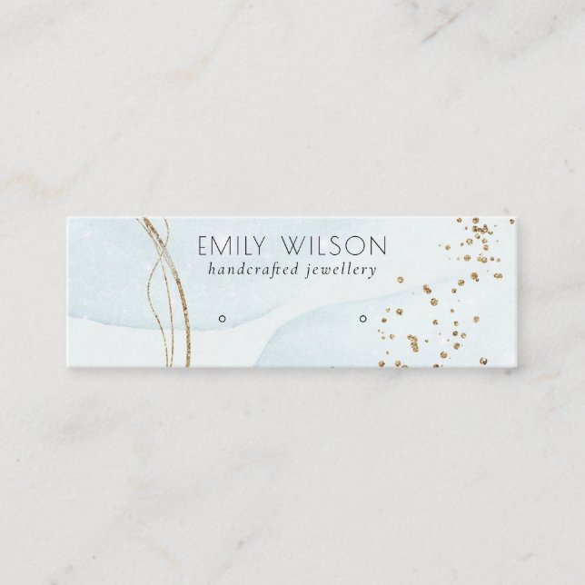 Abstract Glitter Blue Gold Stud Earring Display Mini Business Card (Front)