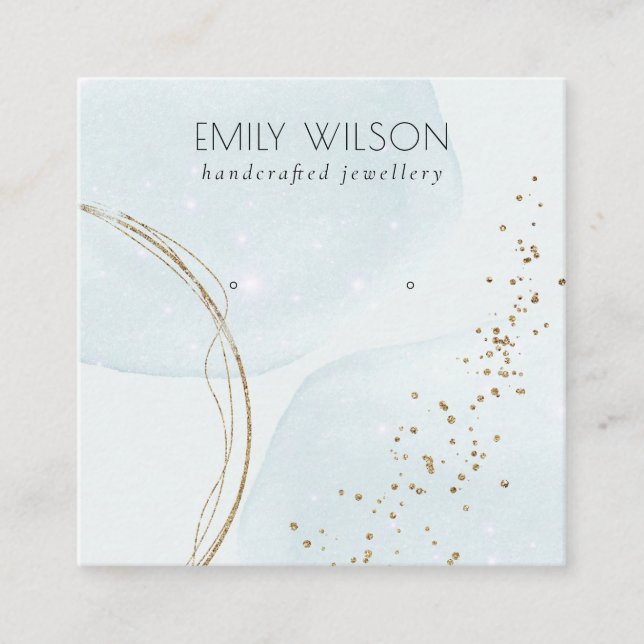 Abstract Glitter Blue Gold Stud Earring Display Square Business Card (Front)