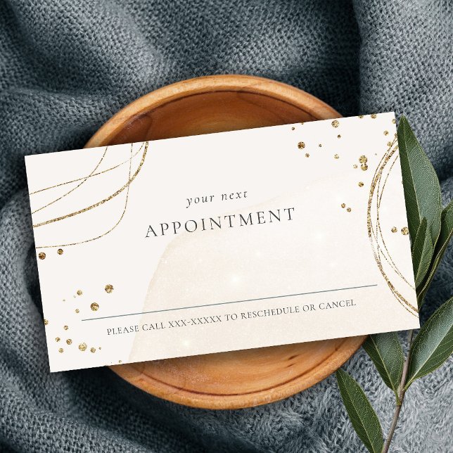 Abstract Glitter Ivory Gold Appointment Reminder Business Card (Creator Uploaded)