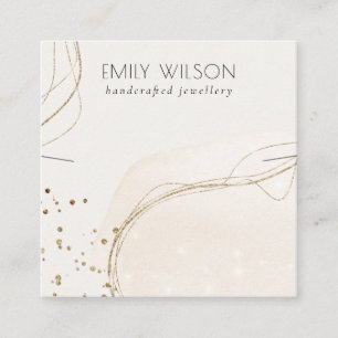 Abstract Glitter Ivory Gold Necklace Band Template Square Business Card