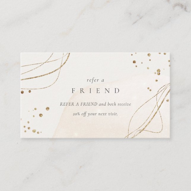 Abstract Glitter Ivory Gold Refer A Friend Business Card (Front)