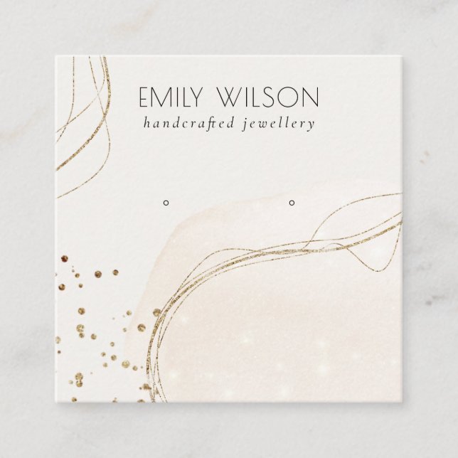 Abstract Glitter Ivory Gold Stud Earring Display Square Business Card (Front)