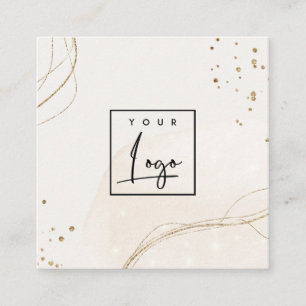 Abstract Glitter Ivory Gold Watercolor Logo Square Business Card
