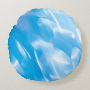 Abstract glitter lights on blue background. Round  Cushion
