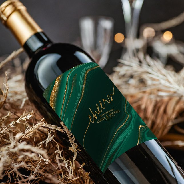 Abstract Glitter Strata Cheers Dk Green ID903 Wine Label (Creator Uploaded)