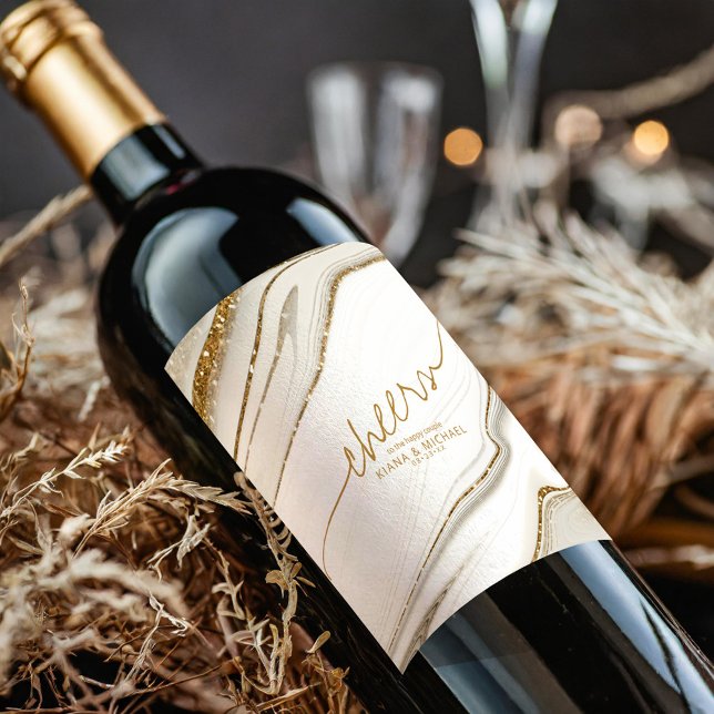 Abstract Glitter Strata Cheers Ivory ID903 Wine Label (Creator Uploaded)