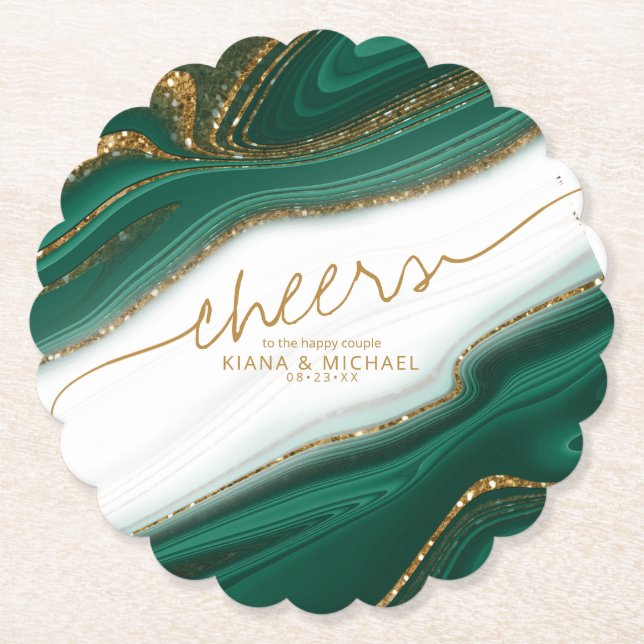 Abstract Glitter Strata Wedding Cheers Green ID903 Paper Coaster (Front)