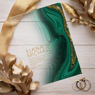 Abstract Glitter Strata Wedding Green Gold ID903 Acrylic Invitations