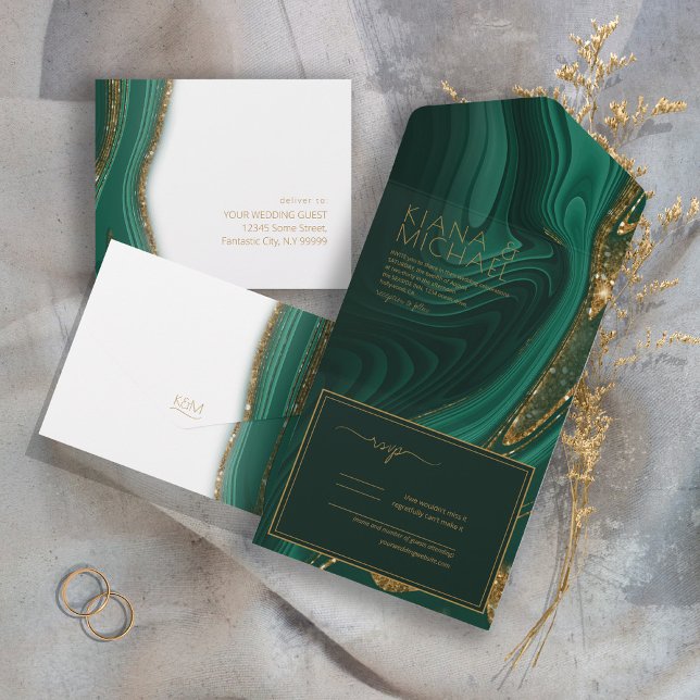 Abstract Glitter Strata Wedding Green ID903  All In One Invitation (Creator Uploaded)