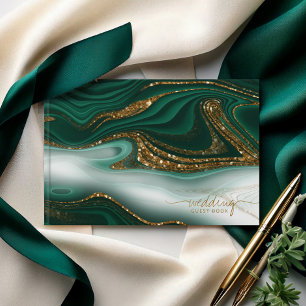 Abstract Glitter Strata Wedding Green ID903  Guest Book