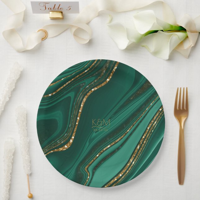 Abstract Glitter Strata Wedding Green ID903 Paper Plate (Wedding)