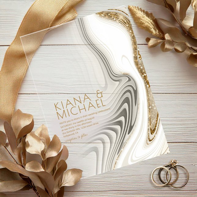 Abstract Glitter Strata Wedding Ivory ID903 Acrylic Invitations (Creator Uploaded)