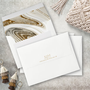 Abstract Glitter Strata Wedding Ivory ID903 Envelope