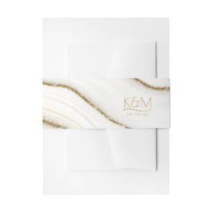 Abstract Glitter Strata Wedding ivory ID903 Invitation Belly Band